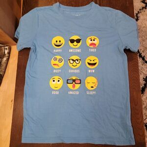 Cat & Jack Tee SS Blue Emoji Graphics - Size L (12-14)